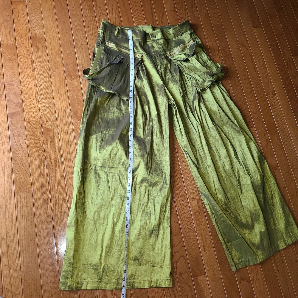 Green‎ Iridescent Wide Leg Cargo Pant Avant Garde Women XXL Street Party - Picture 7 of 11